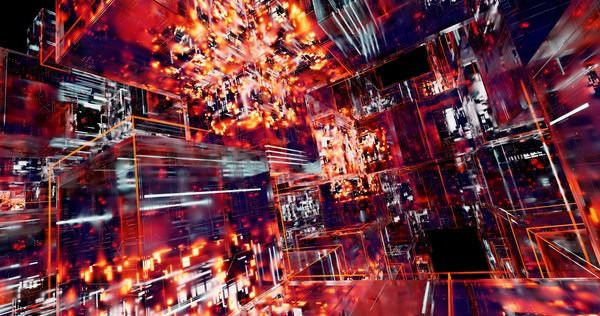 Abstract magenta and violet digital light tunnel