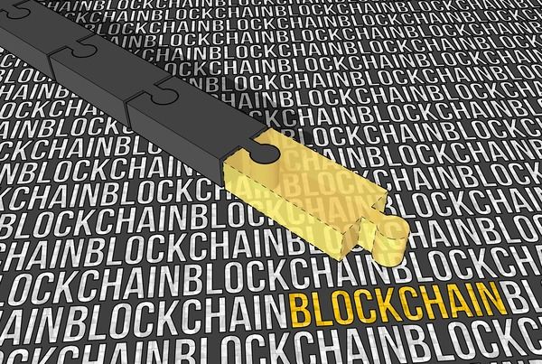 Repeating blockchain word pattern with a golden USB connector